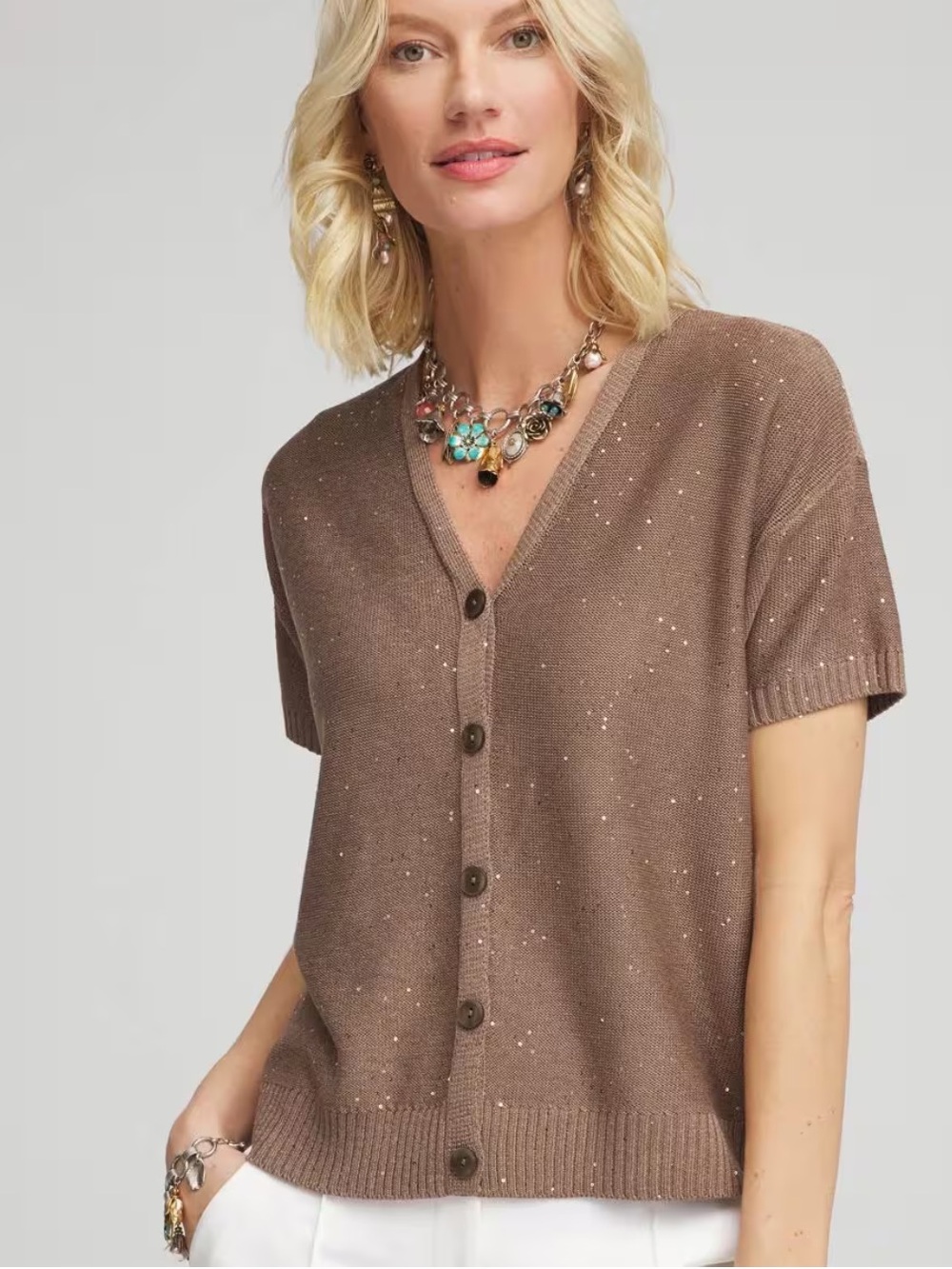 *NEW* Chico’s Sequin Short Sleeve Cardigan Sweater